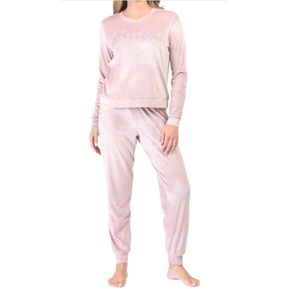 JUICY COUTURE 2pc Pink Velour Rhinestone Logo Soft Cozy Long Sleeve Pajama Set L - Picture 8 of 9